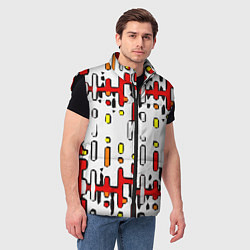 Мужской жилет Красно-жёлтые линии и точки на белом фоне, цвет: 3D-черный — фото 2