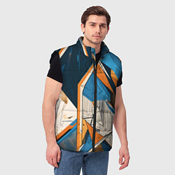Мужской жилет Абстракция сине-оранжевая осколки, цвет: 3D-черный — фото 2