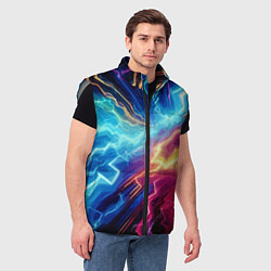 Мужской жилет Разряд неоновых молний - нейроарт, цвет: 3D-светло-серый — фото 2