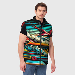 Мужской жилет Абстракция с красным самолётом - нейроарт, цвет: 3D-красный — фото 2