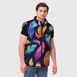 Мужской жилет Разноцветные переливающиеся перья, цвет: 3D-светло-серый — фото 2