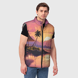 Мужской жилет Домик на берегу закат, цвет: 3D-светло-серый — фото 2