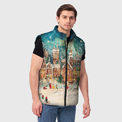 Мужской жилет Новогодний снежный город, цвет: 3D-черный — фото 2