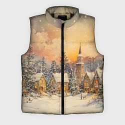 Мужской жилет Новогодний небольшой городок, цвет: 3D-черный