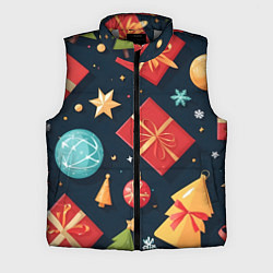 Мужской жилет Новогодние подарки и шарики, цвет: 3D-светло-серый