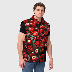Мужской жилет Рождественские ягоды и фрукты, цвет: 3D-черный — фото 2