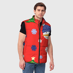 Мужской жилет Новогодний узор со снеговиком и снежинками, цвет: 3D-черный — фото 2