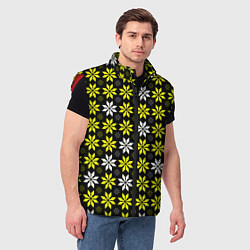 Мужской жилет Жёлто-белые звёзды на чёрном фоне, цвет: 3D-красный — фото 2