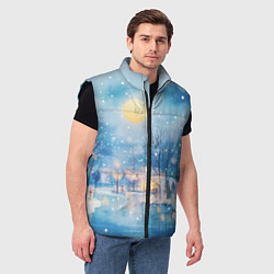 Мужской жилет Новогодняя атмосфера - акварель, цвет: 3D-черный — фото 2