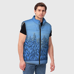 Мужской жилет Ёлки под снегом в лесу, цвет: 3D-светло-серый — фото 2