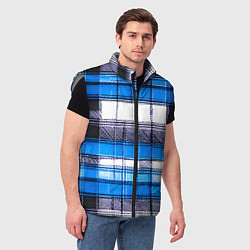Мужской жилет Чёрные полосы на сине-белом фоне, цвет: 3D-светло-серый — фото 2