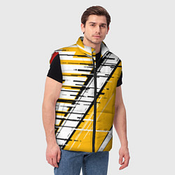 Мужской жилет Чёрно-белые глитч полосы на жёлтом фоне, цвет: 3D-красный — фото 2