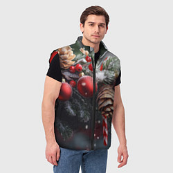 Мужской жилет Новогодние украшения на ветках, цвет: 3D-красный — фото 2