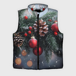 Мужской жилет Красные игрушки на елке и шишки