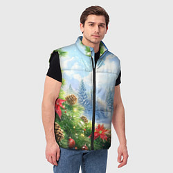 Мужской жилет Новогодний дневной пейзаж, цвет: 3D-черный — фото 2