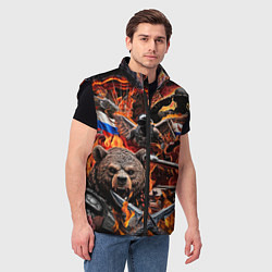 Мужской жилет Русский медведь воин на фоне военной техники, цвет: 3D-черный — фото 2