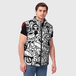 Мужской жилет Black and white doddle monsters, цвет: 3D-красный — фото 2