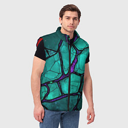 Мужской жилет Зеленые плиты с фиолетовым разломом, цвет: 3D-красный — фото 2