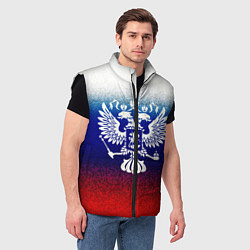 Мужской жилет Герб России на фоне флага текстурный, цвет: 3D-черный — фото 2