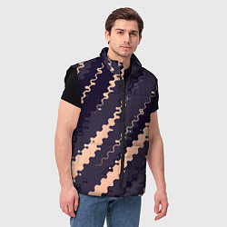 Мужской жилет Фиолетовый с бежевым искажённые полосы, цвет: 3D-черный — фото 2