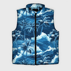 Мужской жилет Пальмы и волны - голубые оттенки паттерн