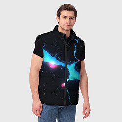 Мужской жилет Голубой разлом в черной текстуре, цвет: 3D-черный — фото 2