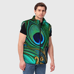 Мужской жилет Зеленые перья павлина, цвет: 3D-светло-серый — фото 2