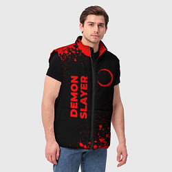 Мужской жилет Demon Slayer - red gradient вертикально, цвет: 3D-черный — фото 2