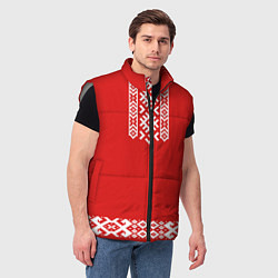 Мужской жилет Славянский узор на красном - вышиванка рубаха крас, цвет: 3D-светло-серый — фото 2