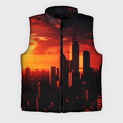 Мужской жилет Стилизованный город оранжевый закат, цвет: 3D-черный