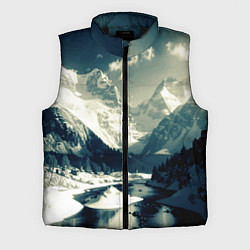 Мужской жилет Река и горы снежные пейзаж, цвет: 3D-черный