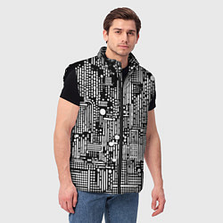 Мужской жилет Чёрно-белые абстракция точки полоски, цвет: 3D-черный — фото 2
