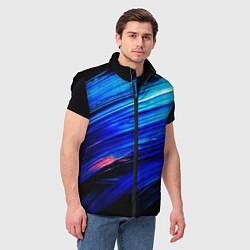 Мужской жилет Синии кисти краски на черном, цвет: 3D-черный — фото 2