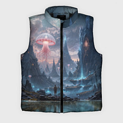 Мужской жилет Фантастический мир с медузами и озеро у гор, цвет: 3D-черный