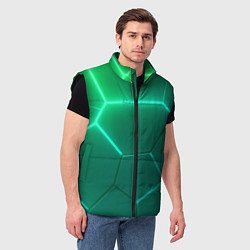 Мужской жилет Зеленые неоновые плитки, цвет: 3D-черный — фото 2