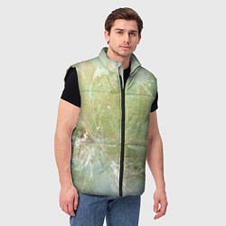 Мужской жилет Абстракция - white waves on green background, цвет: 3D-черный — фото 2