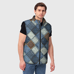 Мужской жилет Джинсовый пэчворк ромбовый узор, цвет: 3D-черный — фото 2