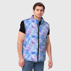 Мужской жилет Узор из голубых и сиреневых перьев, цвет: 3D-черный — фото 2
