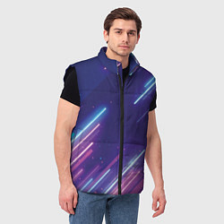 Мужской жилет Абстракция бело синие красные полосы, цвет: 3D-черный — фото 2