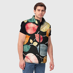 Мужской жилет Разноцветные акварельные листья на чёрном, AI, цвет: 3D-черный — фото 2