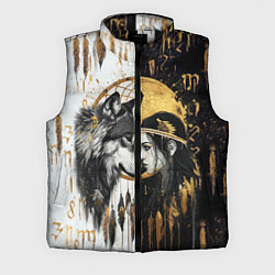 Мужской жилет Волк и девушка индеец как инь янь, цвет: 3D-черный