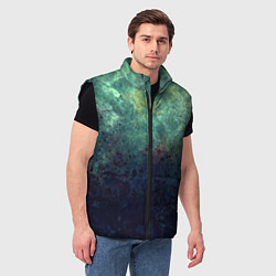 Мужской жилет Абстракция - dark purple splashes on emerald color, цвет: 3D-черный — фото 2