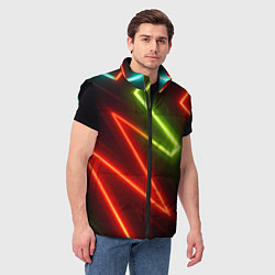 Мужской жилет Неоновые разноцветные кислотные линии, цвет: 3D-черный — фото 2