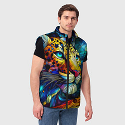 Мужской жилет Морда леопарда - витраж, цвет: 3D-черный — фото 2