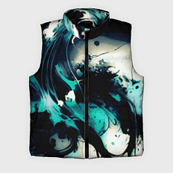 Мужской жилет Чёрный с бирюзовым абстракция тёмные краски, цвет: 3D-черный