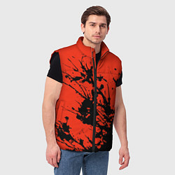 Мужской жилет Взрыв чёрной краски на красно-оранжевом, цвет: 3D-черный — фото 2