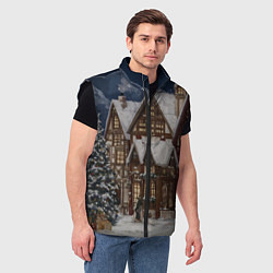 Мужской жилет Новогодние дома, цвет: 3D-черный — фото 2