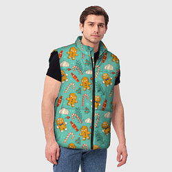 Мужской жилет Новогодний паттерн печенье с конфетами, цвет: 3D-черный — фото 2