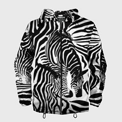 Ветровка с капюшоном мужская Полосатая зебра, цвет: 3D-черный
