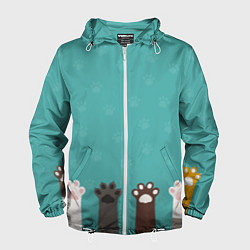 Ветровка с капюшоном мужская Лапки котеек, цвет: 3D-белый